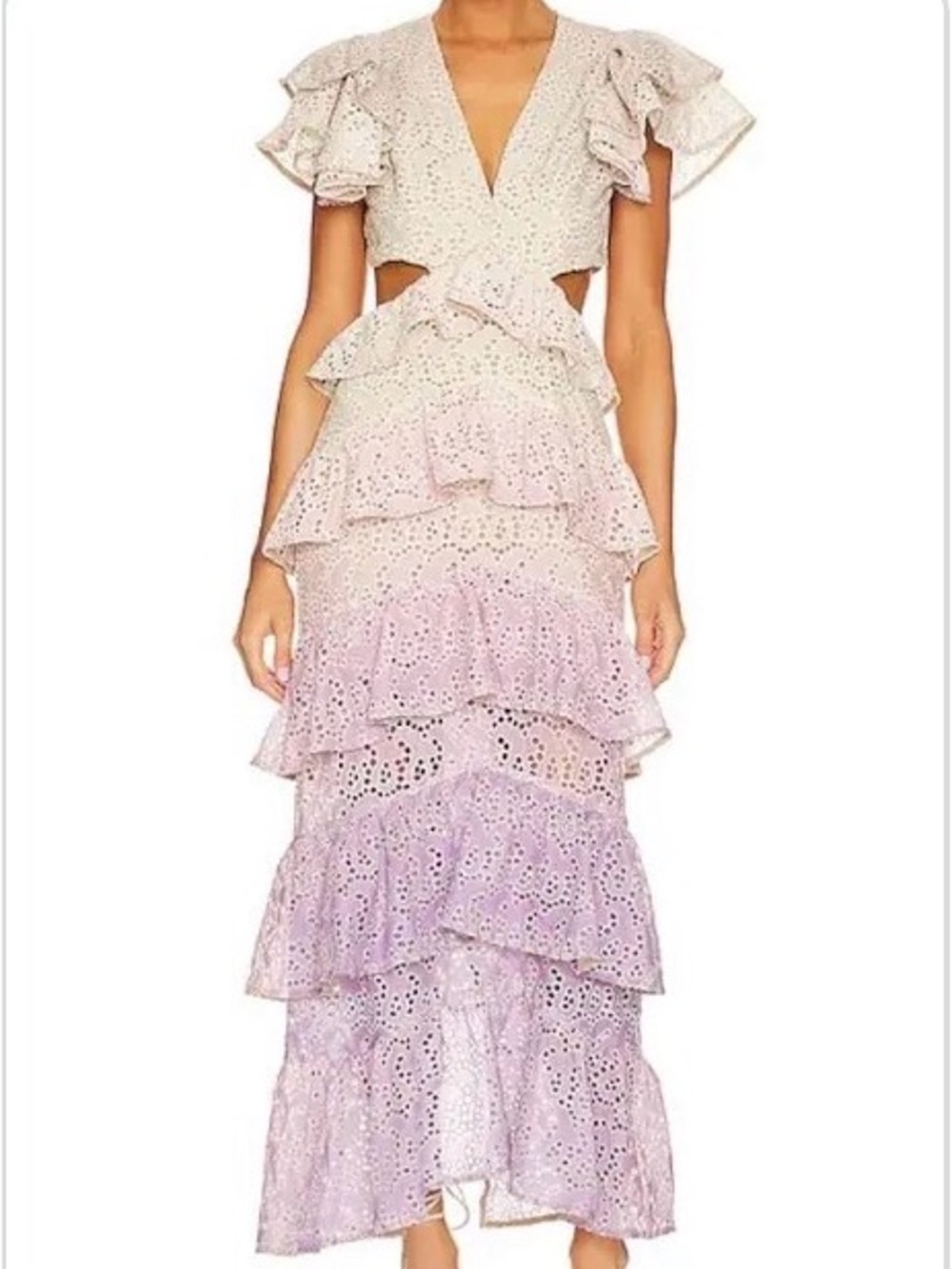 Elliatt Lavender Eyelet Ruffle Maxi Dress
